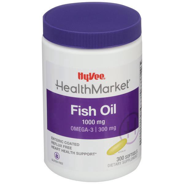slide 1 of 1, Hy-Vee Healthmarket Fish Oil Dietary Supplement 1000mg Enteric Coated Softgels, 300 ct