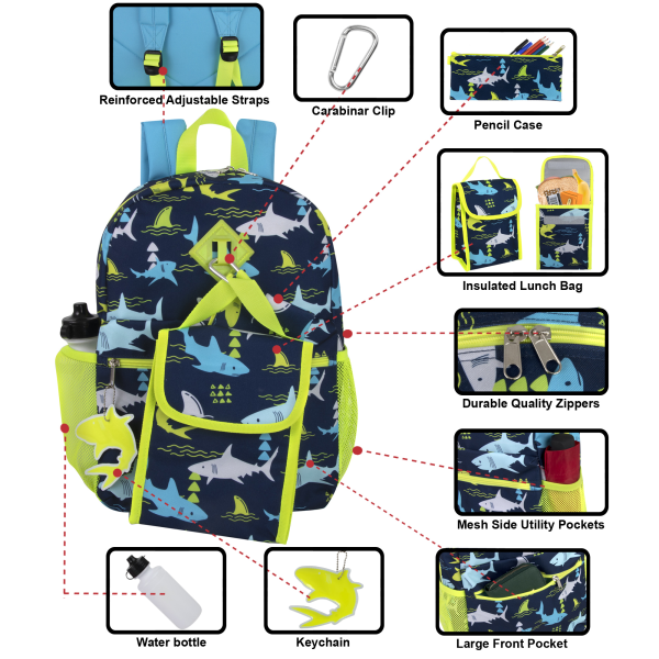 slide 2 of 6, Trailmaker 6-In-1 Backpack Set, Sharks, 1 ct