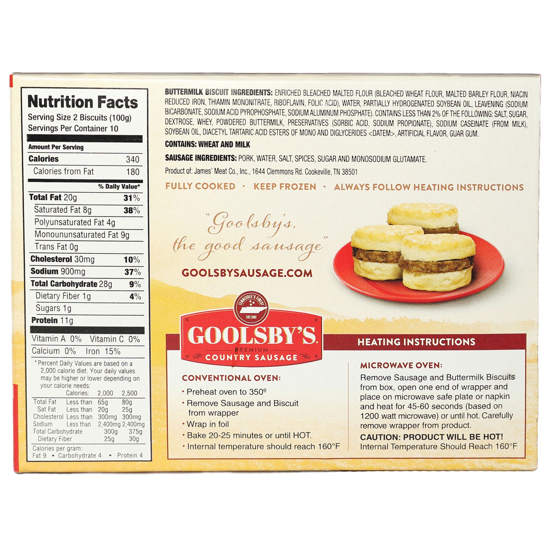 slide 2 of 2, James Meat Company Goolsby's Sasage & Biscuit, 34 oz, 20 count, 