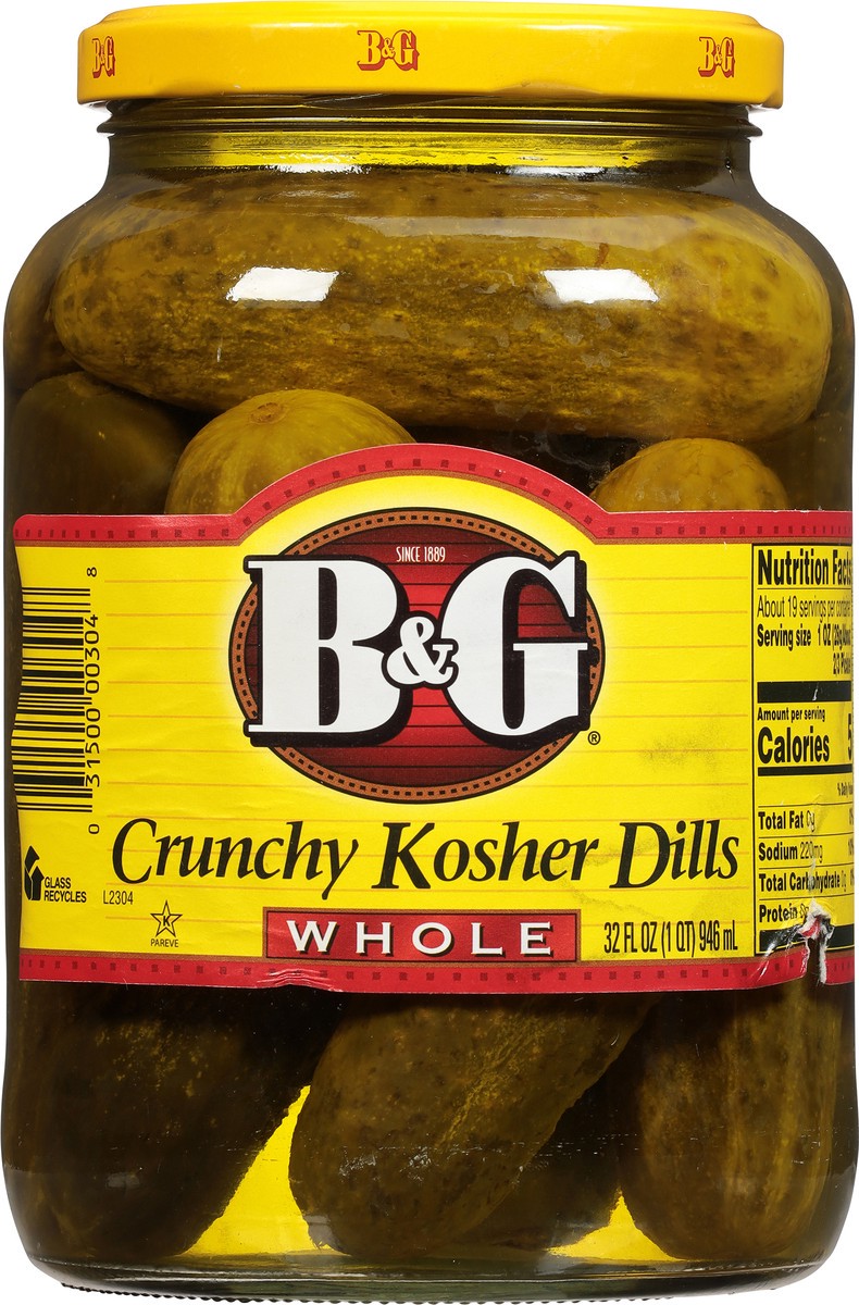 slide 3 of 10, B&G Crunchy Whole Kosher Dills 32 fl oz, 32 fl oz