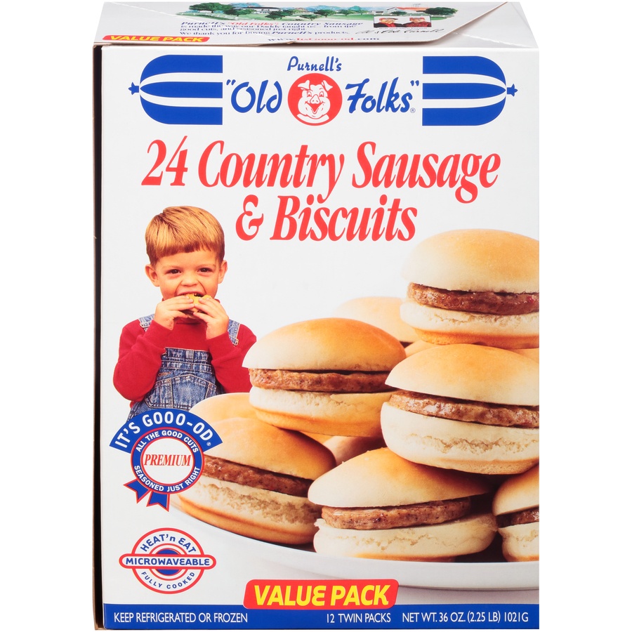 slide 1 of 8, Purnell's "Old Folks" 12 Twin Packs Country Sausage & Biscuits, 24 ct; 36 oz