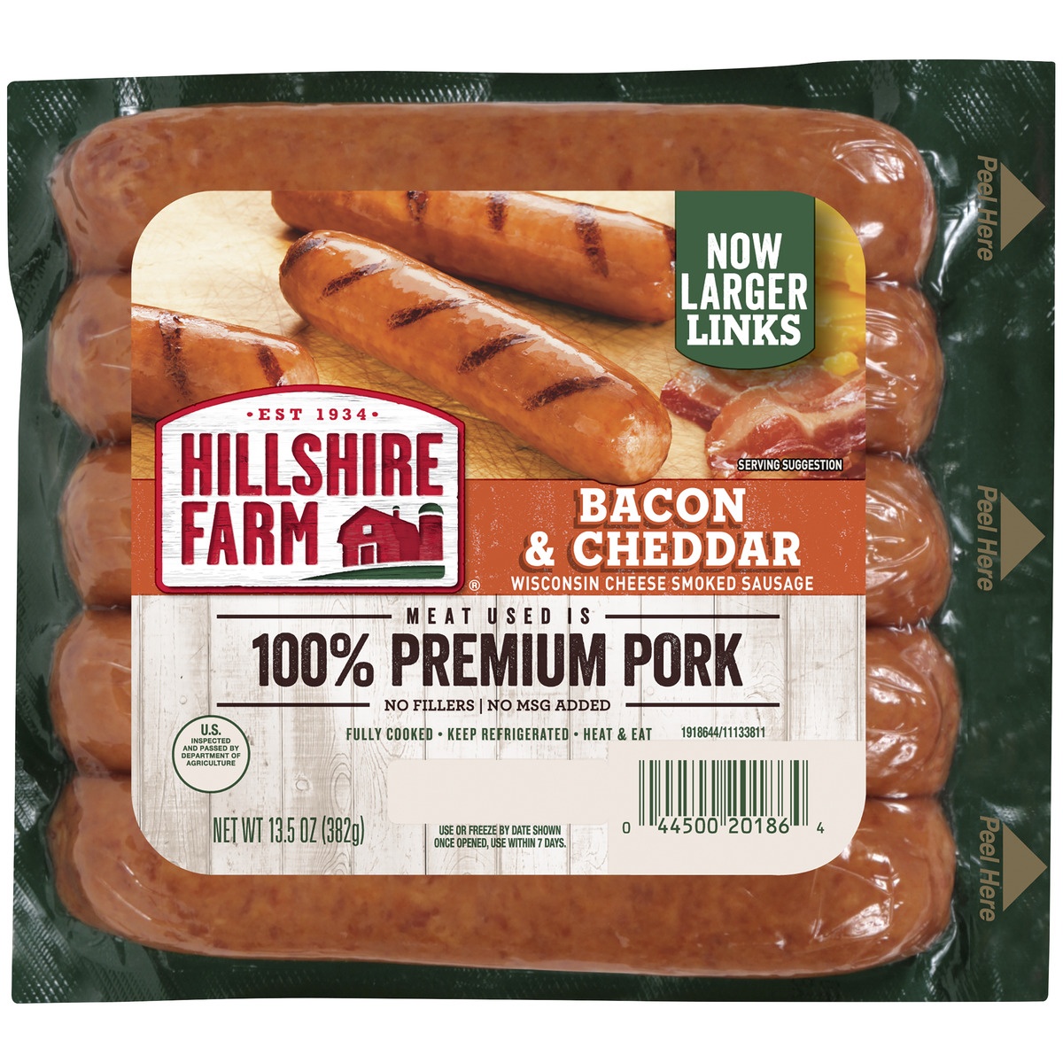 slide 1 of 1, Hillshire Farm Bacon & Cheddar Smoked Sausage Links, 13.5 oz