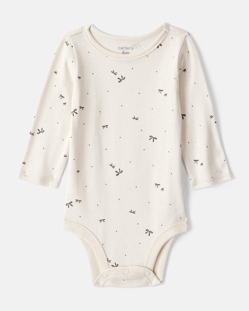 slide 5 of 6, Carter's Baby Girl Bow Print Cotton Long-Sleeve Dress Set - Grey White/Grey 3M, 1 ct