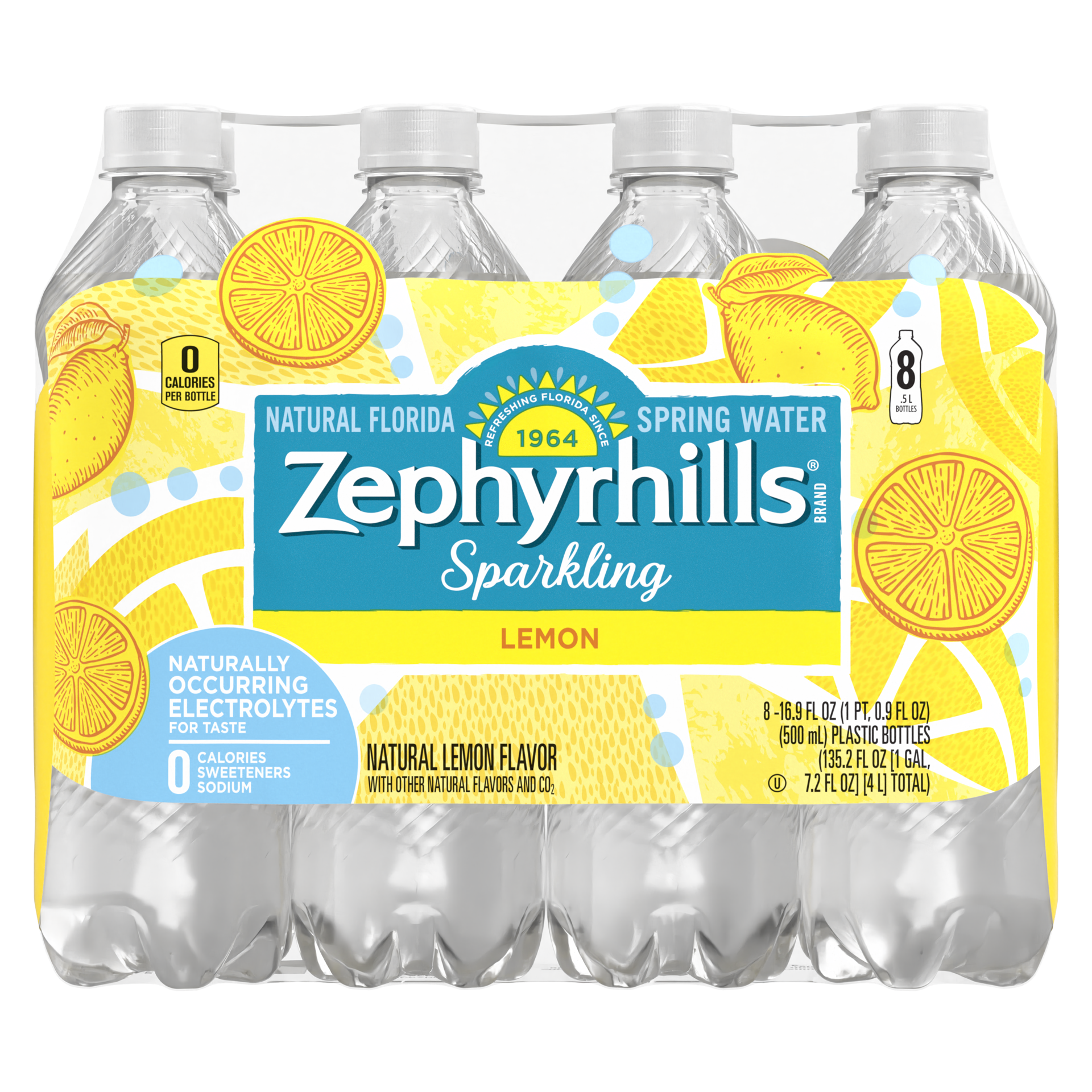 slide 3 of 5, Zephyrhills Sparkling Water, Lively Lemon, 16.9 oz. Bottles (8 Count), 16.9 fl oz