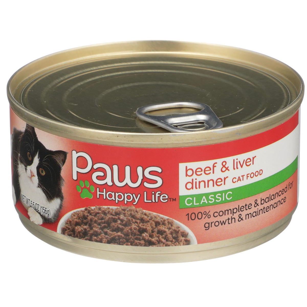 slide 1 of 8, Paws Happy Life Beef & Liver Dinner Classic Cat Food, 5.5 oz