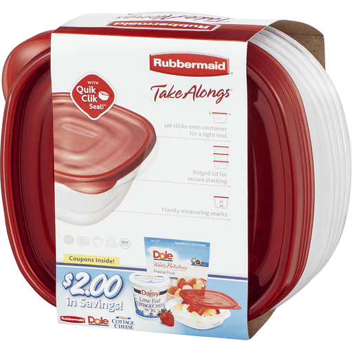 slide 3 of 9, Rubbermaid Takealongs Food Storage Containers with Easyfind Lids Clear, 4 ct; 42 oz