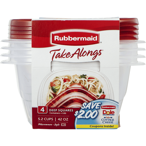slide 9 of 9, Rubbermaid Takealongs Food Storage Containers with Easyfind Lids Clear, 4 ct; 42 oz