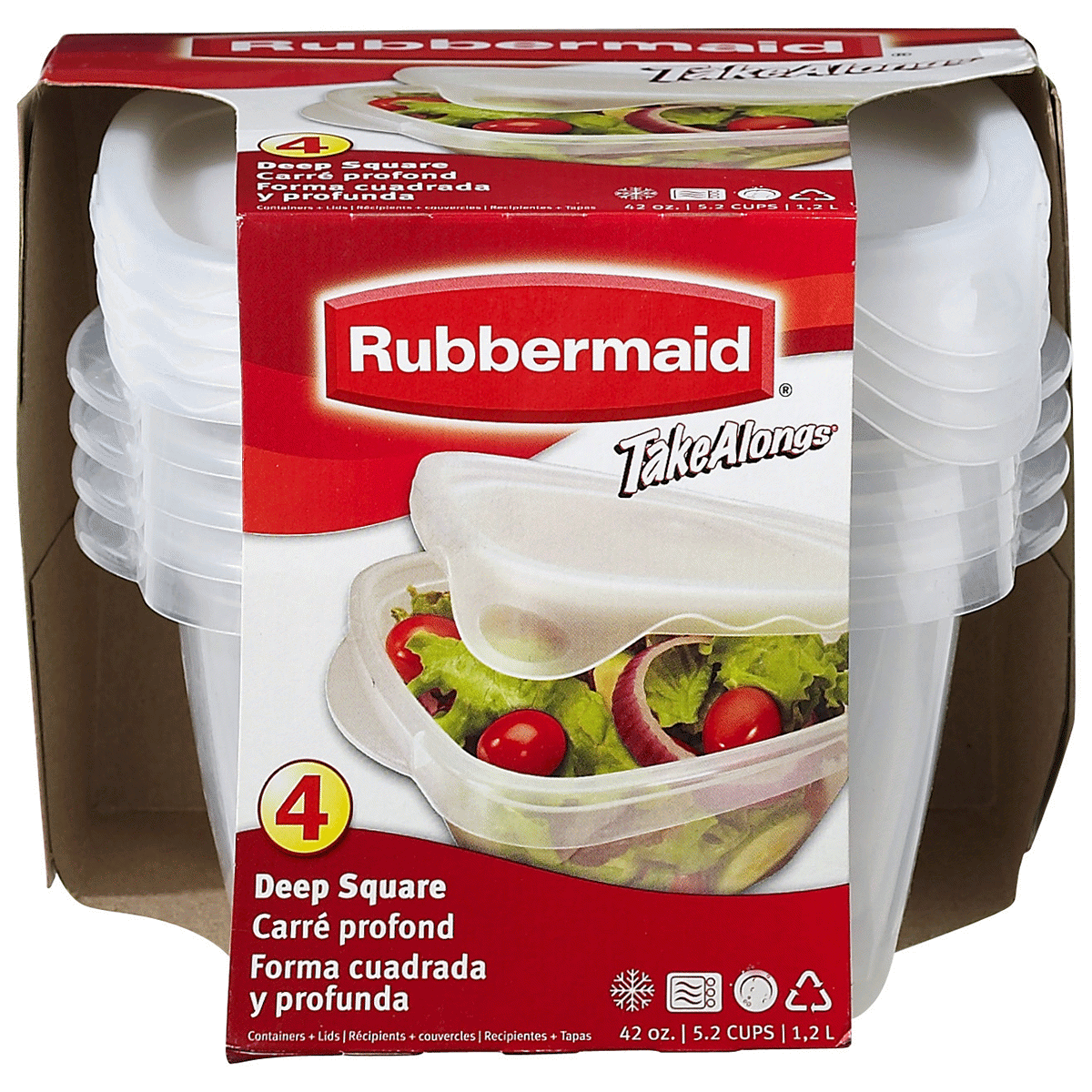 slide 1 of 9, Rubbermaid Takealongs Food Storage Containers with Easyfind Lids Clear, 4 ct; 42 oz