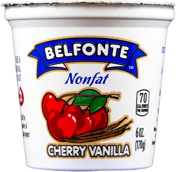 slide 1 of 1, Belfonte Nonfat Cherry Vanilla Yogurt, 6 oz