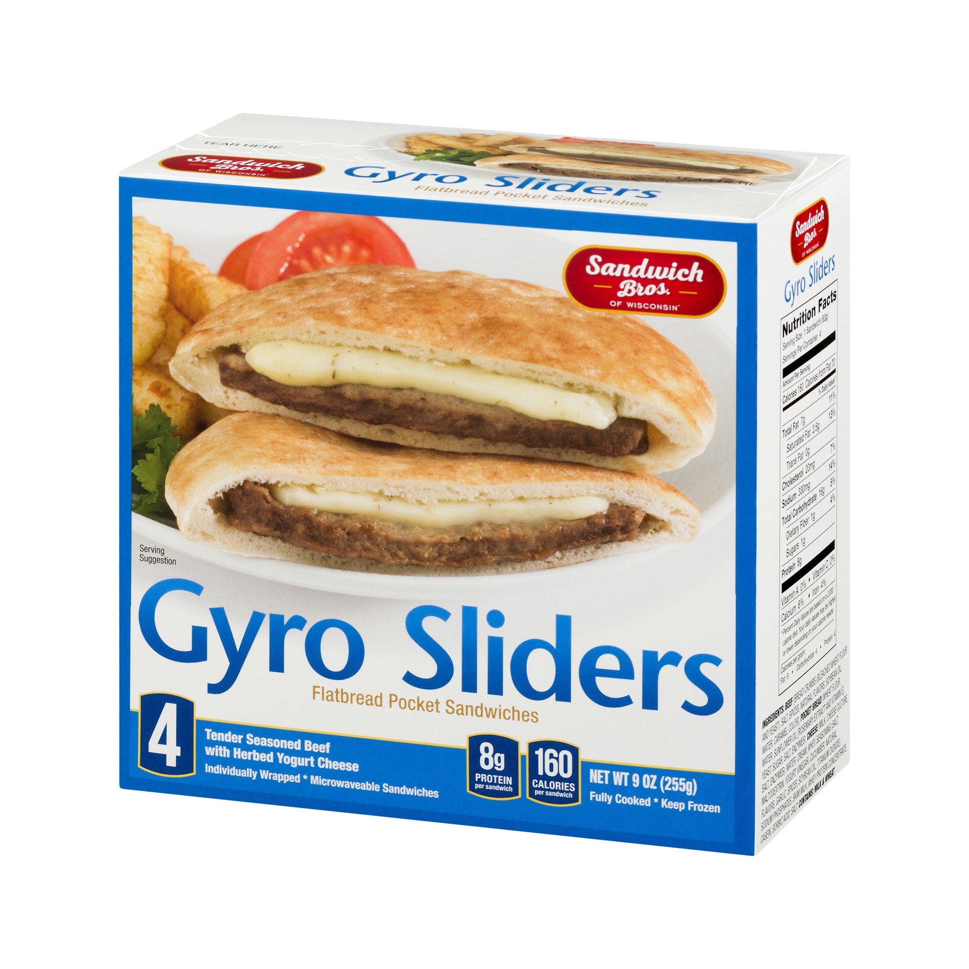 slide 3 of 3, Sandwich Bros. Gyro Sliders Flatbread Pocket Sandwiches, 9 oz, 4 Count, 9 oz