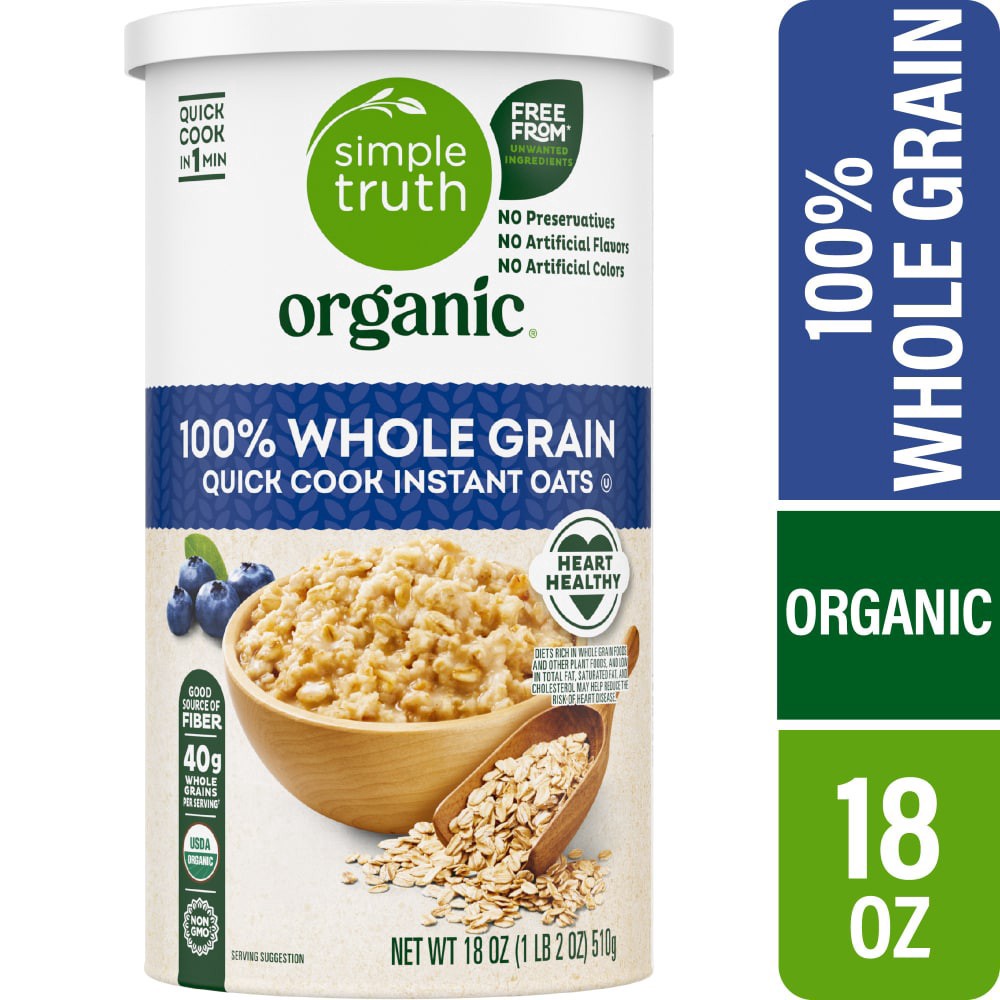 slide 1 of 4, Simple Truth Organic 100% Whole Grain Rolled Oats, 18 oz