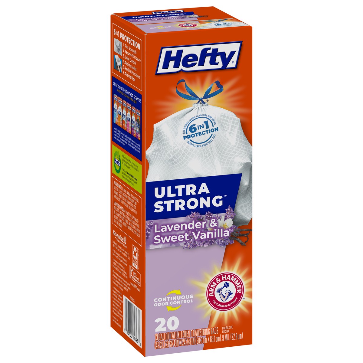 slide 2 of 9, Hefty Ultra Strong 13 Gallon Drawstring Lavender Sweet Vanilla Tall Kitchen Bags Bag 20 ea, 20 ct