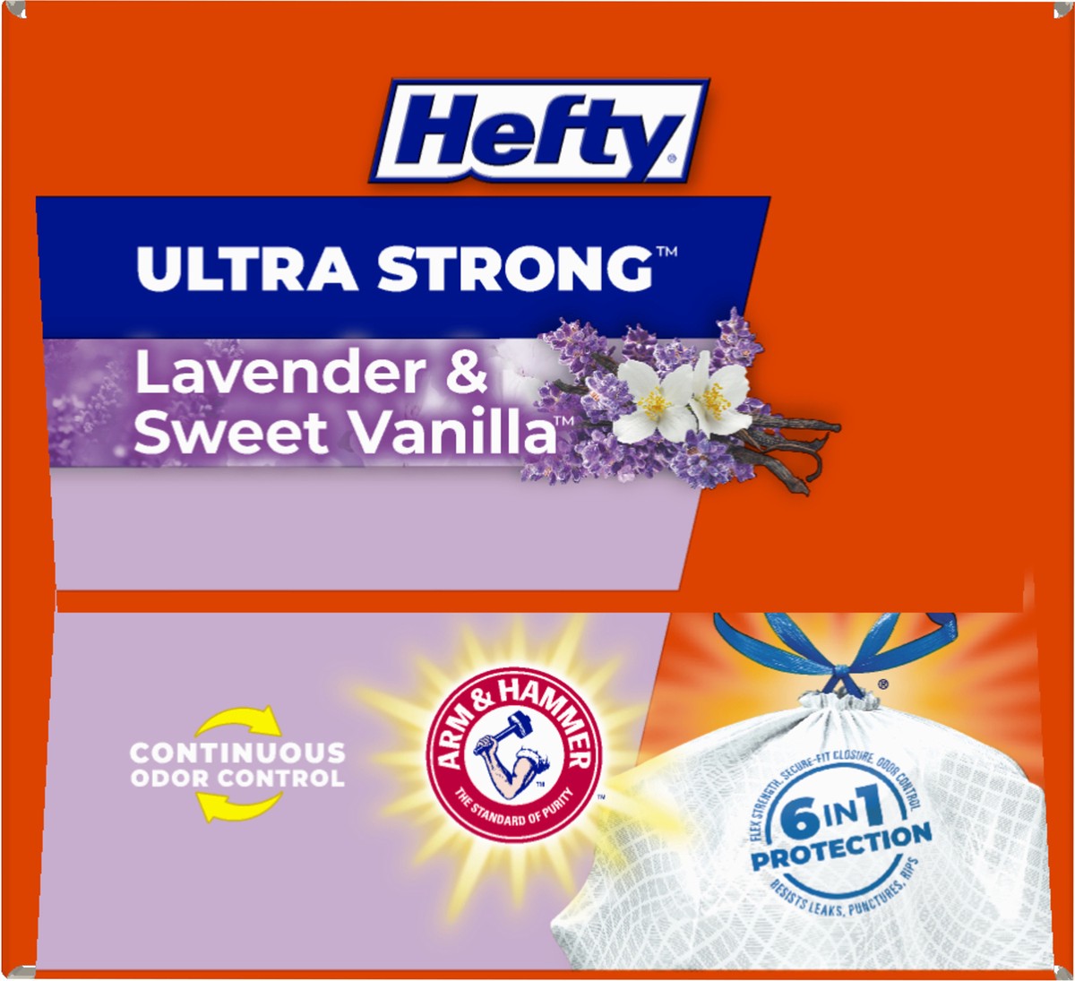 slide 5 of 9, Hefty Ultra Strong 13 Gallon Drawstring Lavender Sweet Vanilla Tall Kitchen Bags Bag 20 ea, 20 ct