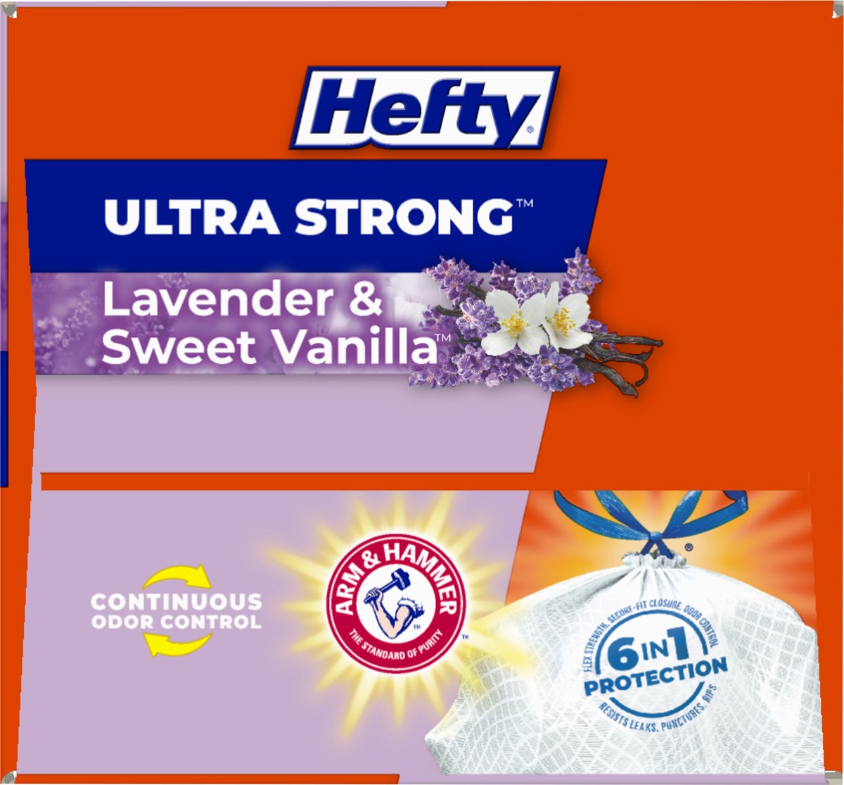 slide 9 of 9, Hefty Ultra Strong 13 Gallon Drawstring Lavender Sweet Vanilla Tall Kitchen Bags Bag 20 ea, 20 ct