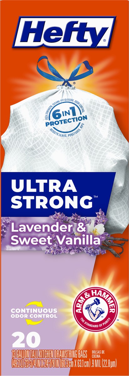 slide 7 of 9, Hefty Ultra Strong 13 Gallon Drawstring Lavender Sweet Vanilla Tall Kitchen Bags Bag 20 ea, 20 ct