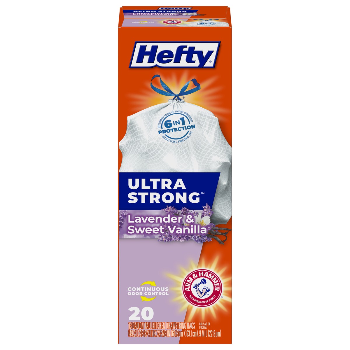 slide 8 of 9, Hefty Ultra Strong 13 Gallon Drawstring Lavender Sweet Vanilla Tall Kitchen Bags Bag 20 ea, 20 ct