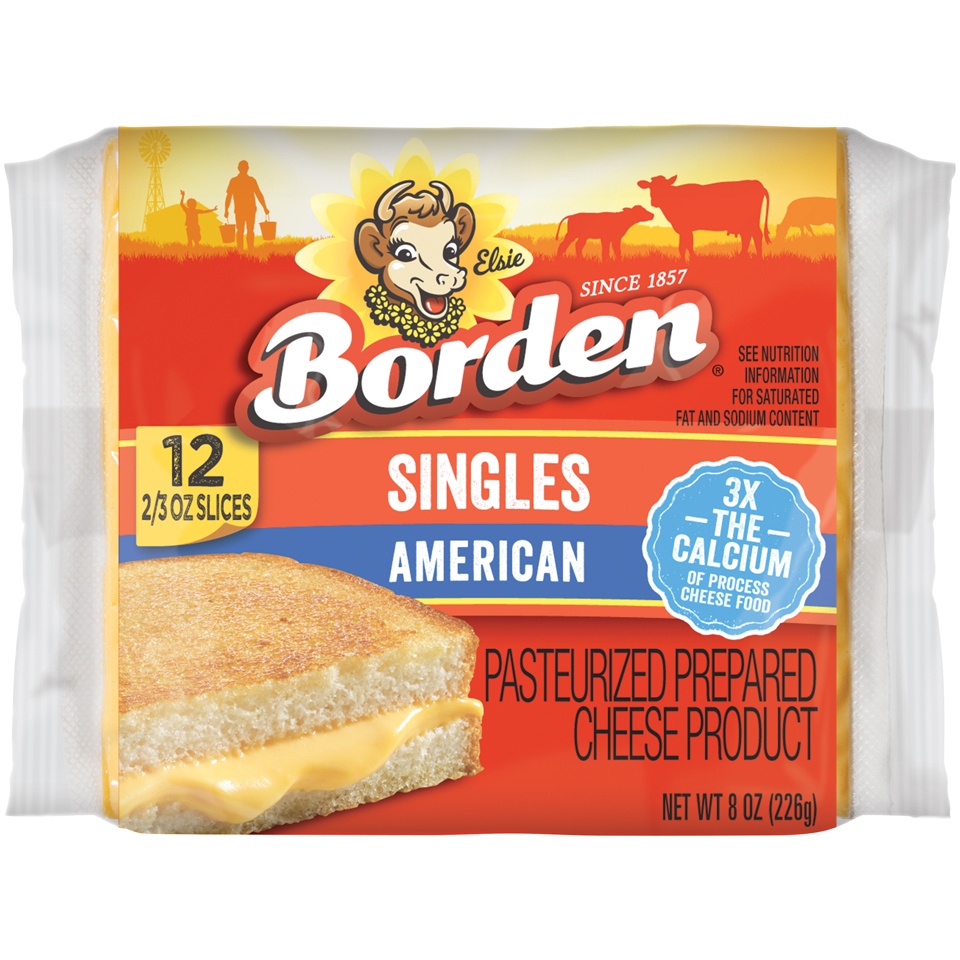 slide 1 of 2, Borden American Cheese Singles Slices, 12 ct; 0.67 oz