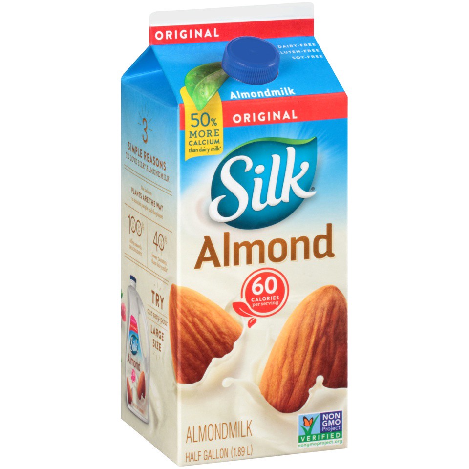 slide 1 of 9, Silk Original Pure Almond Milk, 1/2 gal