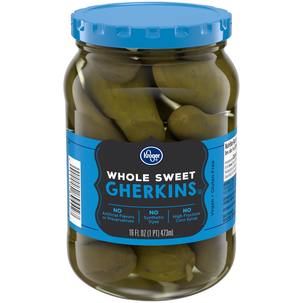 slide 1 of 4, Kroger Whole Sweet Gherkins, 16 fl oz