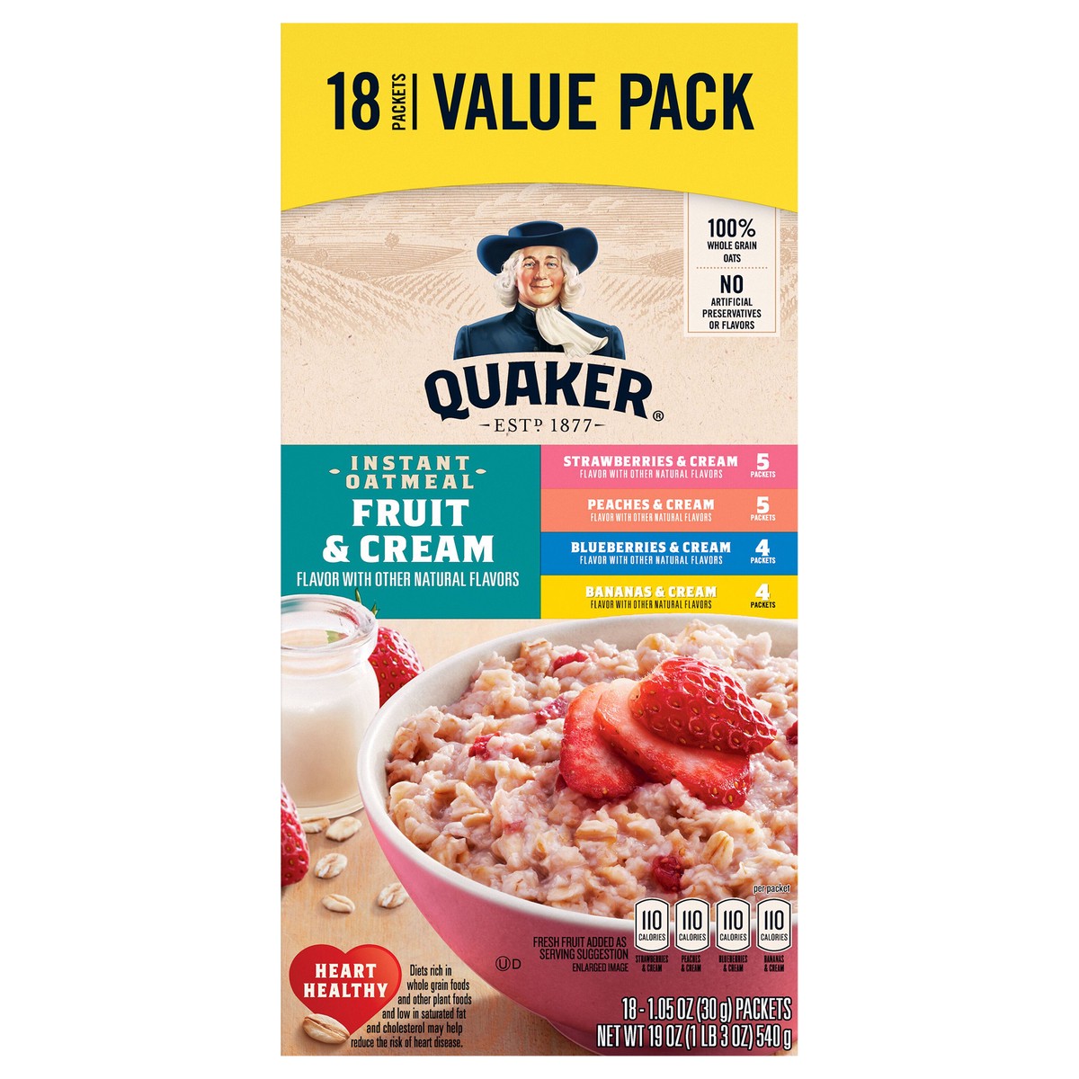 slide 1 of 6, Quaker Fruit & Cream Instant Oatmeal Variety - 18ct, 