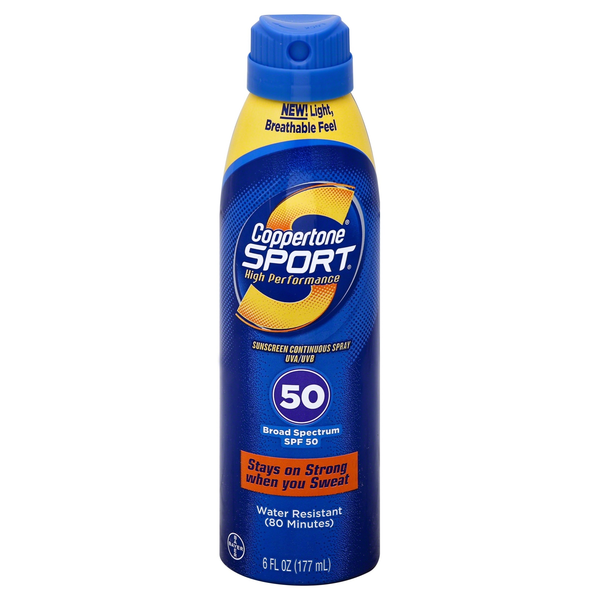 slide 1 of 1, Coppertone Sport High Performance Accuspray Broad Spectrum SPF 50 Sunscreen Spray, 6 fl oz