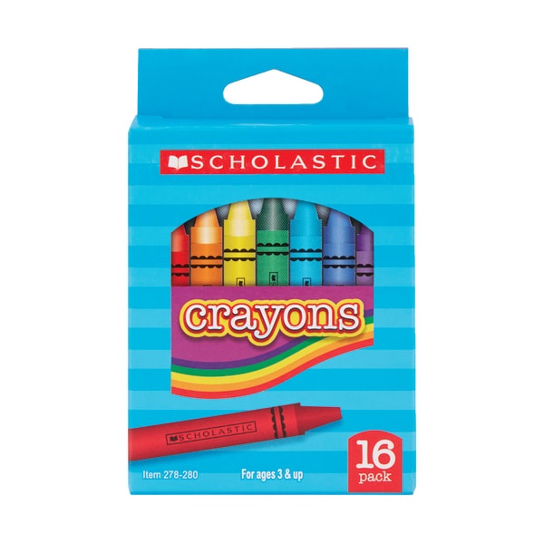 slide 1 of 1, Scholastic Standard Crayons, Assorted Colors, Pack Of 16, 16 ct