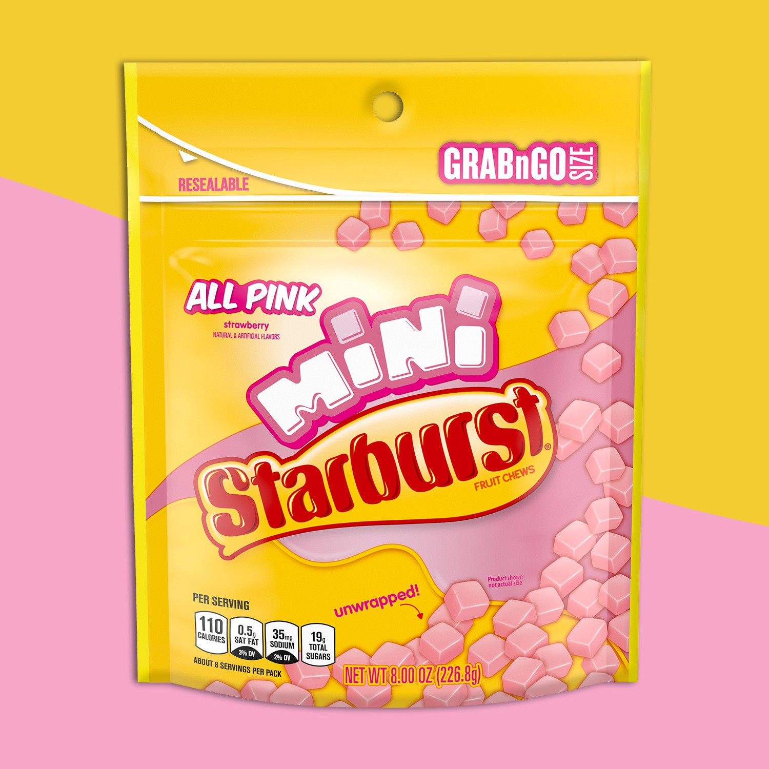 slide 4 of 5, STARBURST All Pink Minis Fruit Chews Chewy Candy, 8 oz. Grab N Go Size Resealable Bag, 8 oz