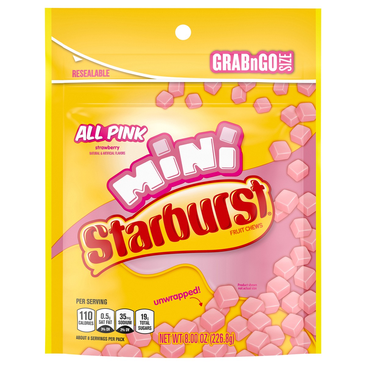 slide 1 of 5, STARBURST All Pink Minis Fruit Chews Chewy Candy, 8 oz. Grab N Go Size Resealable Bag, 8 oz