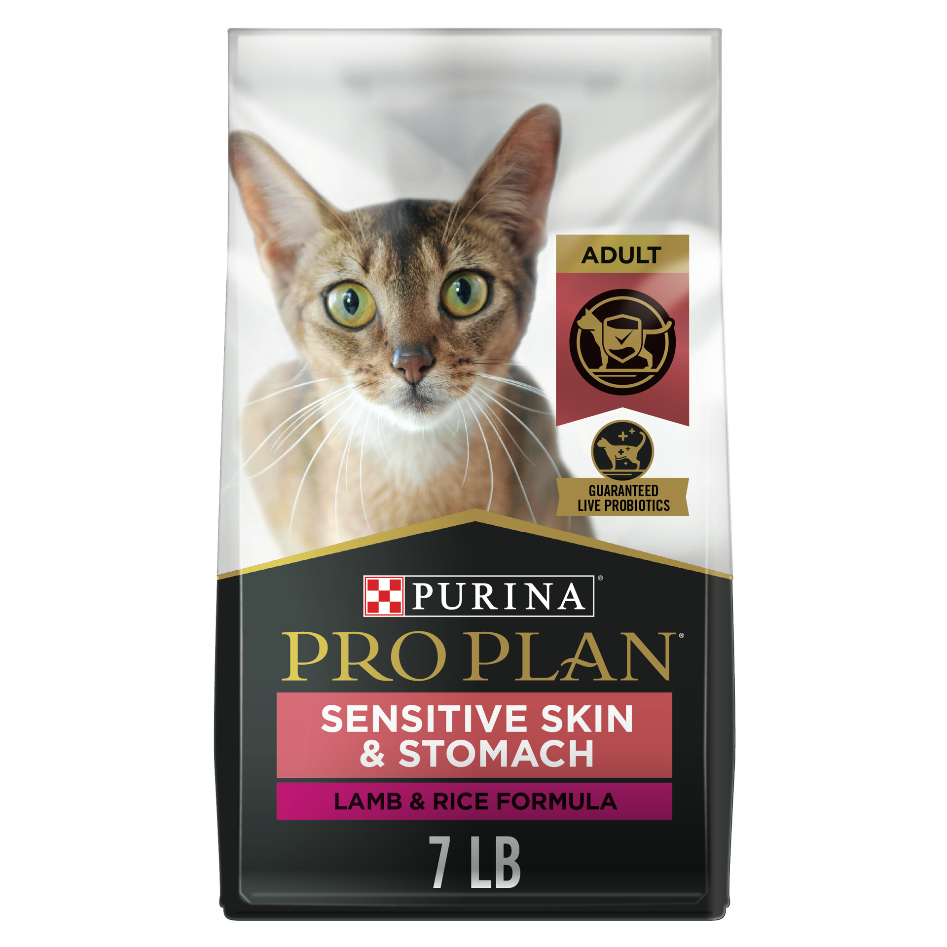 slide 1 of 8, Pro Plan Purina Pro Plan Sensitive Skin and Stomach Cat Food, Lamb and Rice Formula, 7 lb