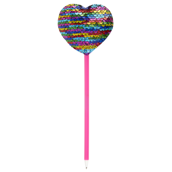 slide 1 of 1, Office Depot Reversible Sequin Ballpoint Pen, Heart, Medium Point, 1.0 Mm, Pink Barrel, Black Ink, 1 ct