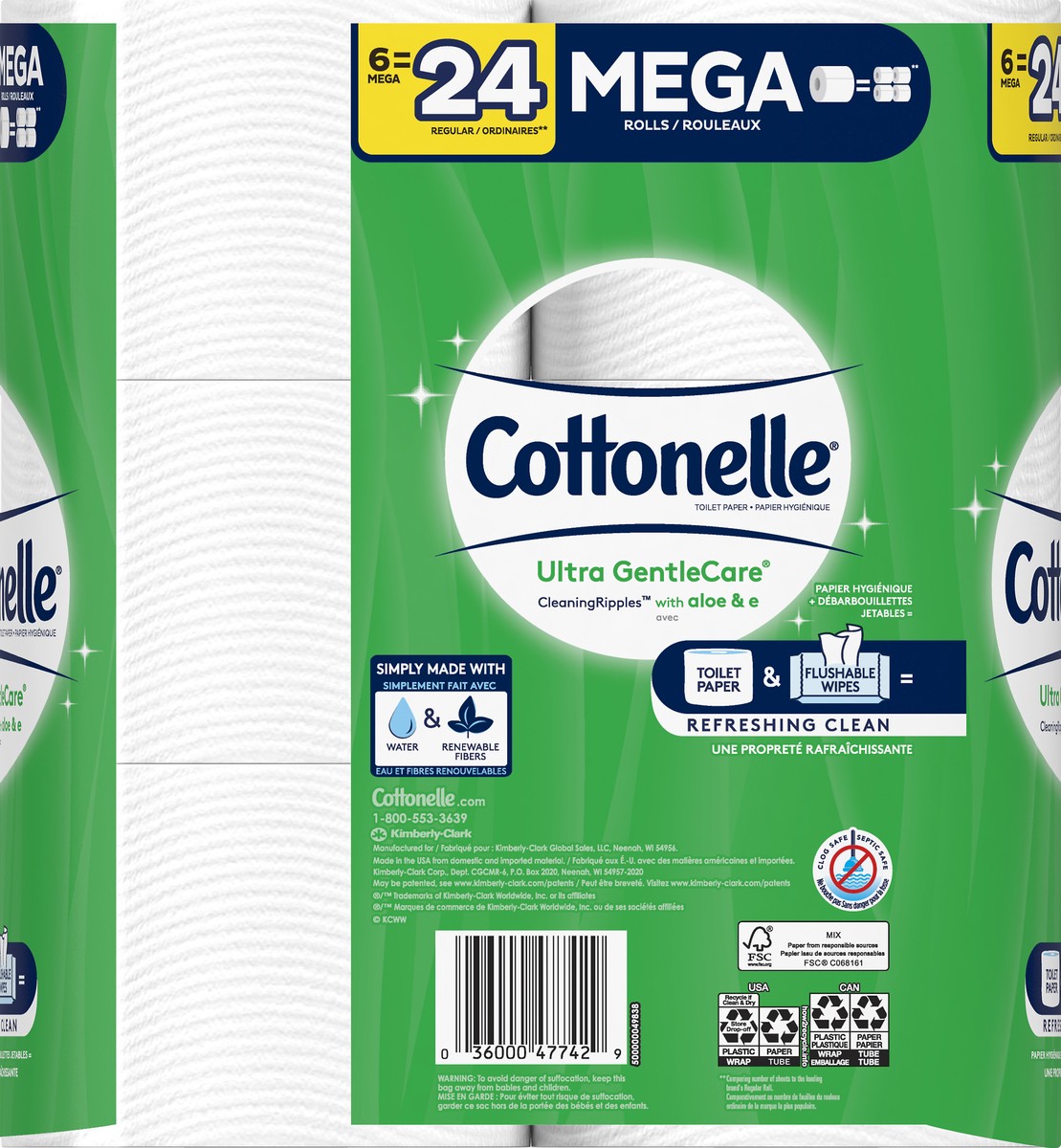 slide 5 of 9, Cottonelle Mega Rolls 1-Ply Toilet Paper 6 ea, 6 ct