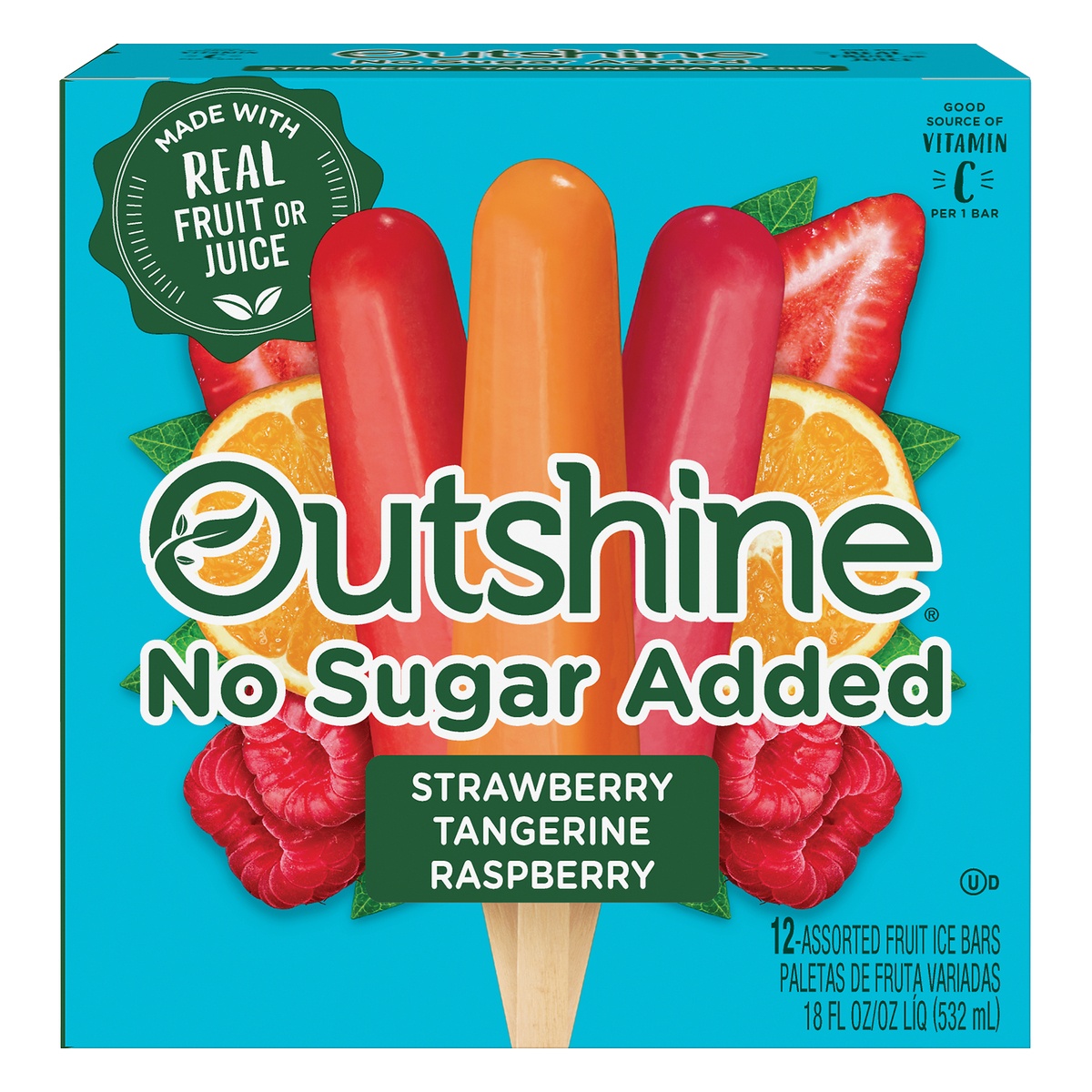 slide 1 of 1, Outshine Strawberry, Tangerine, And Raspberry Frozen Fruit Bars Variety Pack, No Sugar Added, 12 ct
