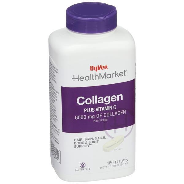 slide 1 of 1, Hy-Vee Health Market Collagen + Vitamin C 6000Mg Tablets, 180 ct