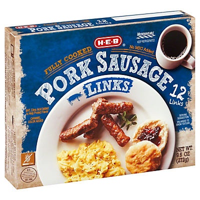 slide 1 of 1, H-E-B Fully Cooked Pork Sausage Links, 9.6 oz