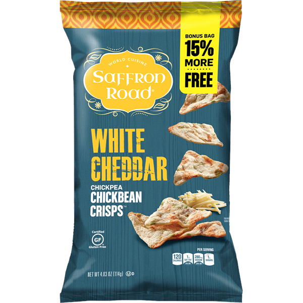 slide 1 of 1, Saffron Road White Cheddar Chickbean Crisps, 4.03 oz