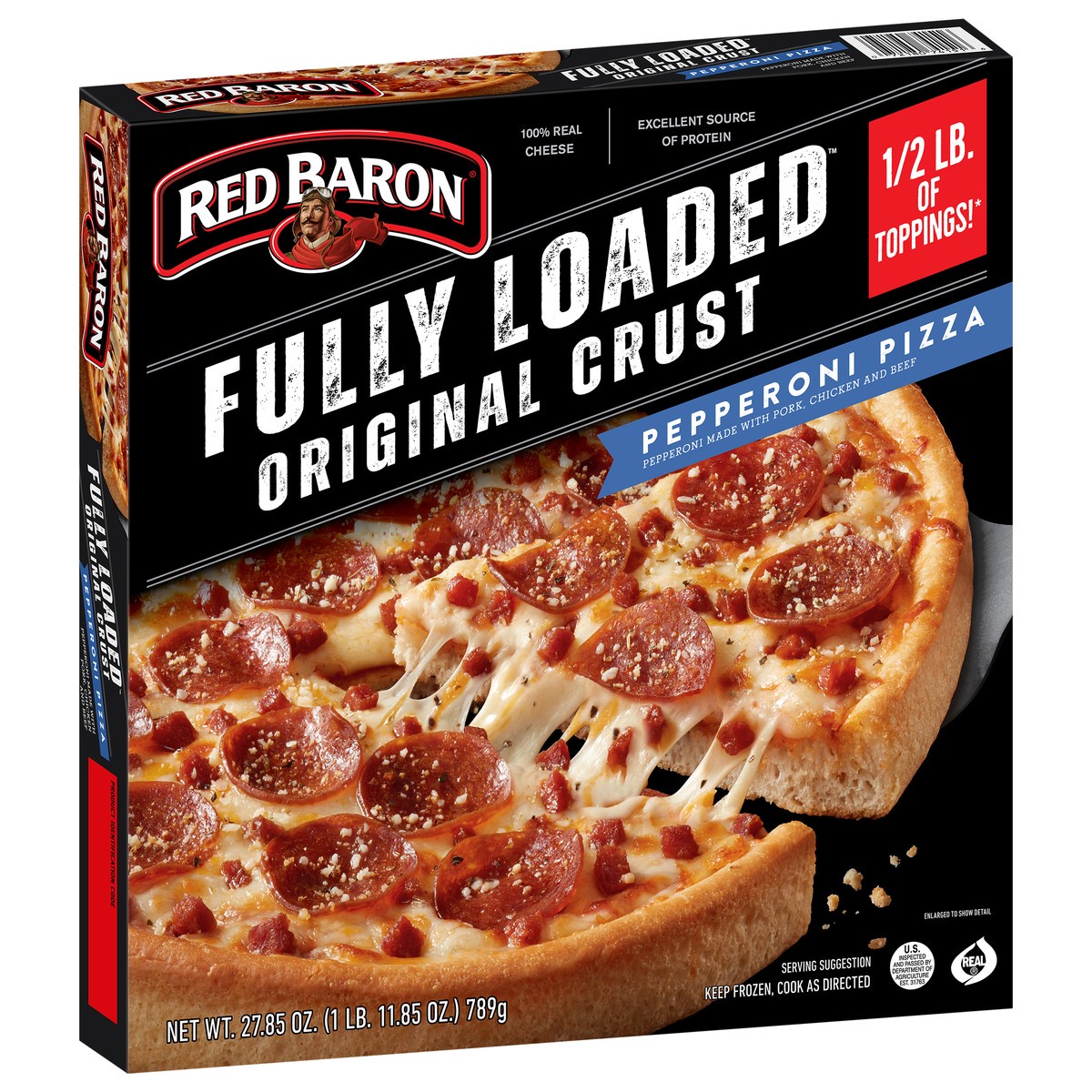 slide 5 of 9, Red Baron Fully Loaded Pepperoni Original Crust Frozen Pizza, 27.85 oz