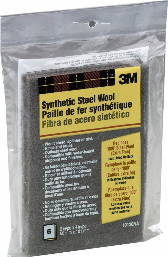 slide 1 of 1, 3M Extra Fine Synthetic Steel Wool - 6 Pack - Black, 2 in x 4 in