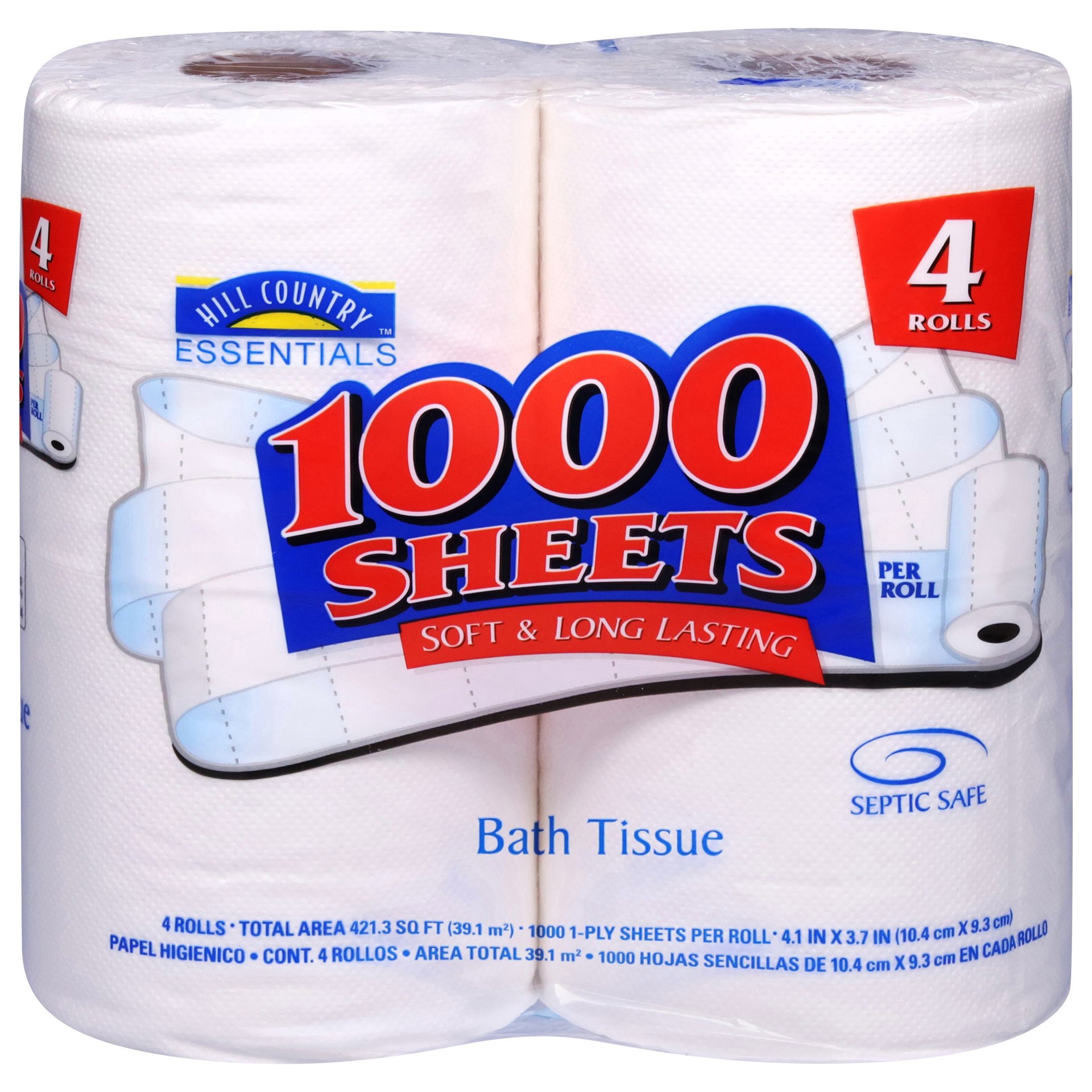 slide 1 of 1, Hill Country Fare 1000 Sheets Toilet Paper, 4 ct