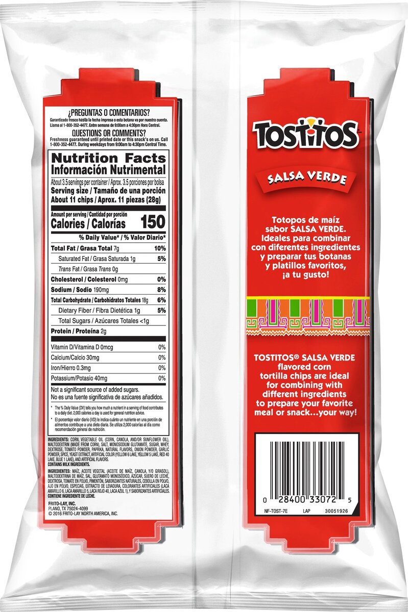 slide 2 of 7, Tostitos Tortilla Chips, Salsa Verde Flavored, 3.38 oz