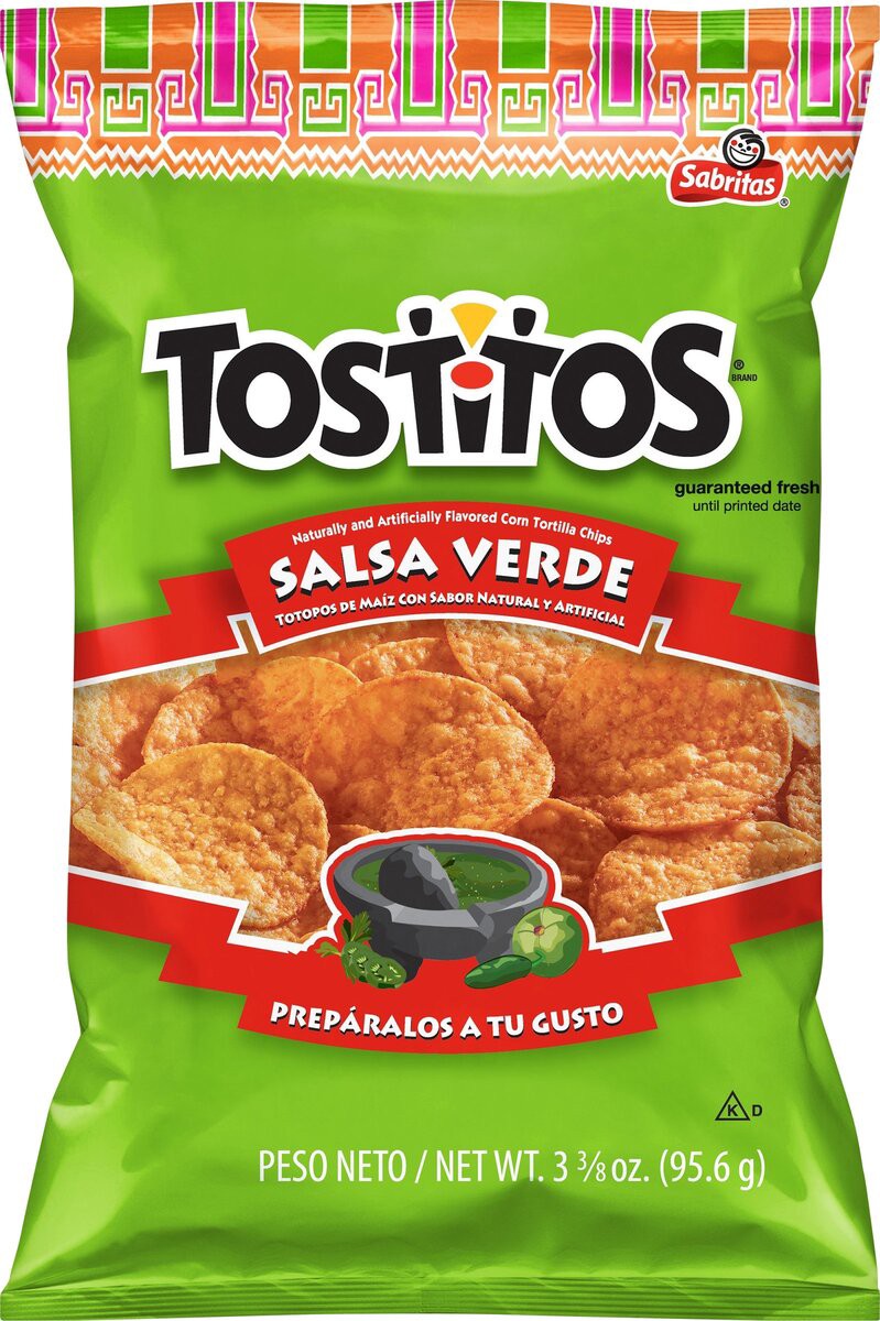 slide 5 of 7, Tostitos Tortilla Chips, Salsa Verde Flavored, 3.38 oz