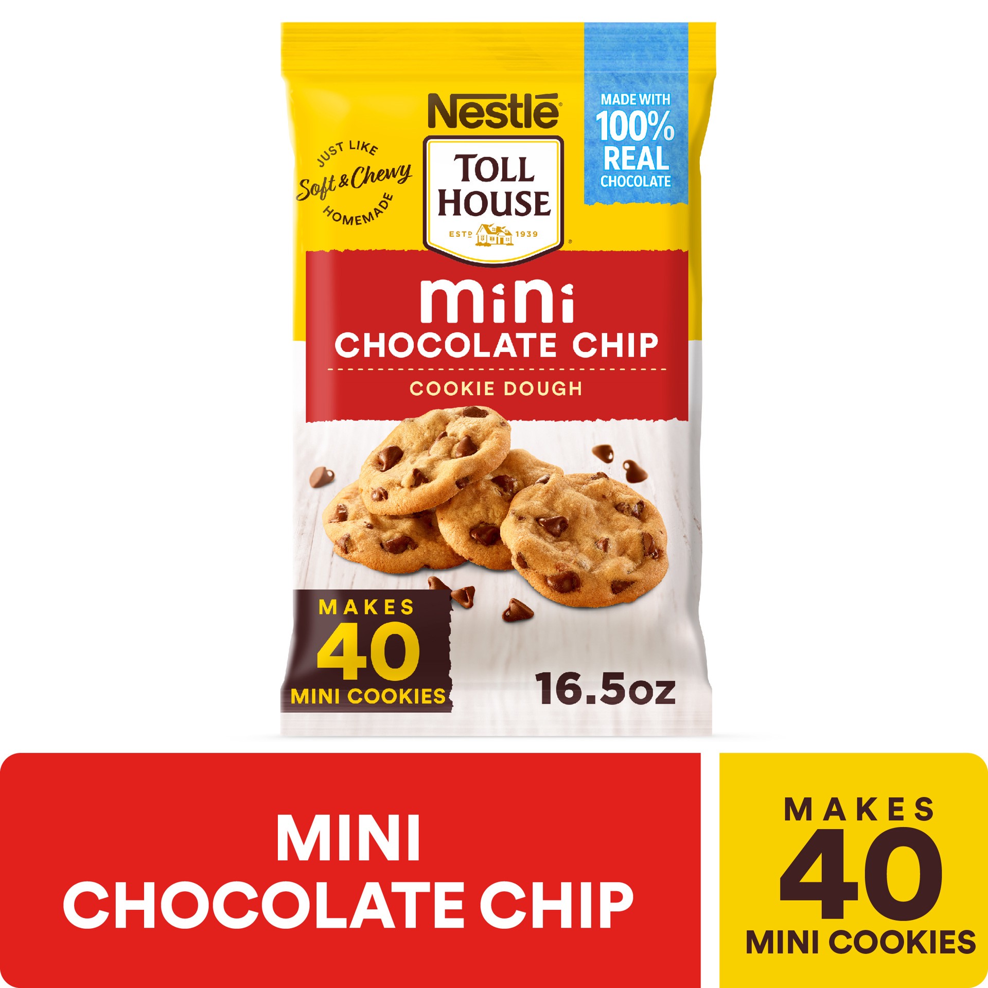 slide 1 of 9, Toll House Mini Chocolate Chip Cookie Dough, Ready to Bake Cookie Dough, 16.5 oz