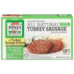 Jones Dairy Farm Golden Brown All Natural Golden Brown Turkey Sausage Patties 4 ea