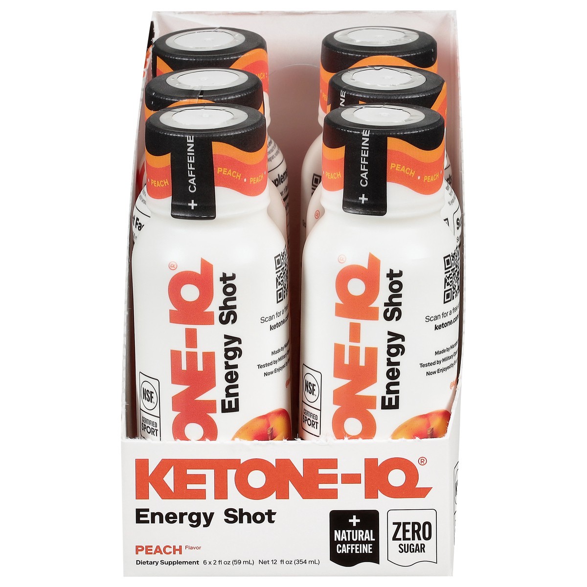 slide 1 of 13, Ketone-IQ Zero Sugar Energy Shots - Caffeine Peach, 6 pk, 2 oz