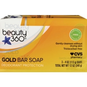 slide 1 of 1, Beauty 360 Gold Bar Soap Deodorant Protection, 3/Pack, 12 oz