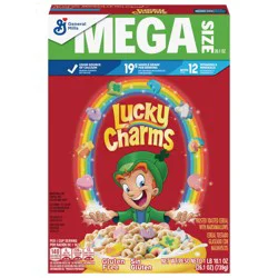 Lucky Charms Gluten Free Cereal with Marshmallows, Kids Breakfast Cereal, Made with Whole Grain, Mega Size, 26.1 oz