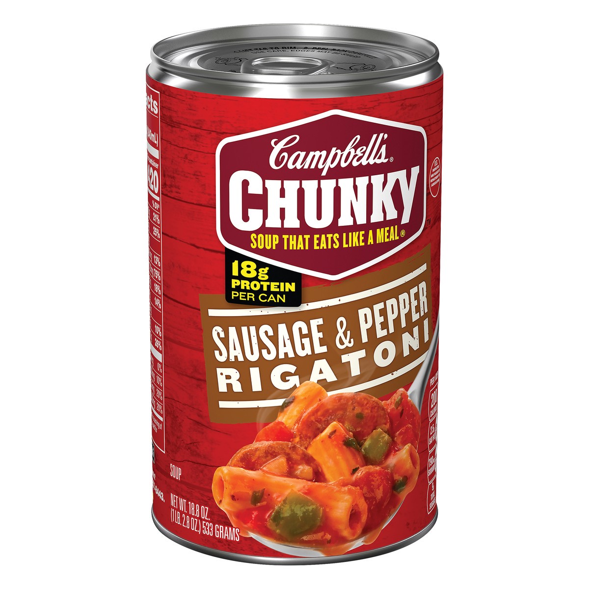 slide 3 of 13, Campbell's Chunky Soup, Sausage & Pepper Rigatoni Soup, 18.8 Ounce Can, 18.8 oz