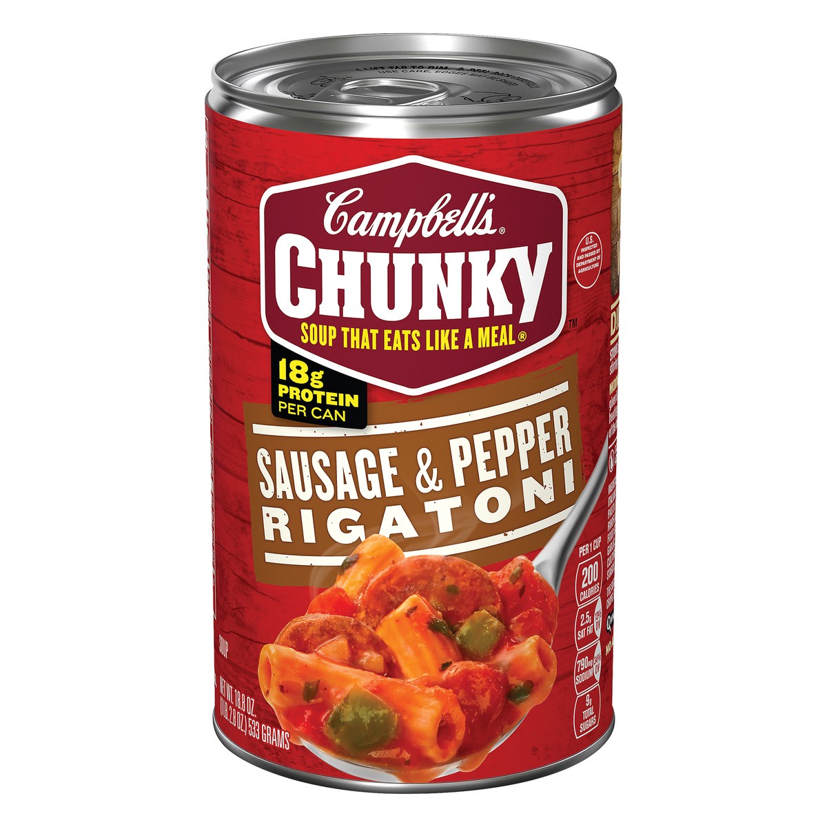 slide 13 of 13, Campbell's Chunky Soup, Sausage & Pepper Rigatoni Soup, 18.8 Ounce Can, 18.8 oz