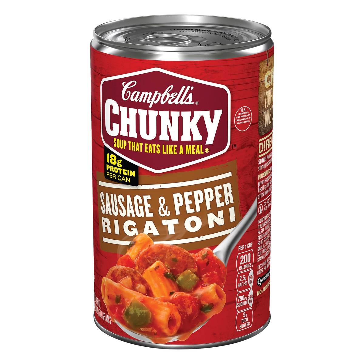 slide 8 of 13, Campbell's Chunky Soup, Sausage & Pepper Rigatoni Soup, 18.8 Ounce Can, 18.8 oz