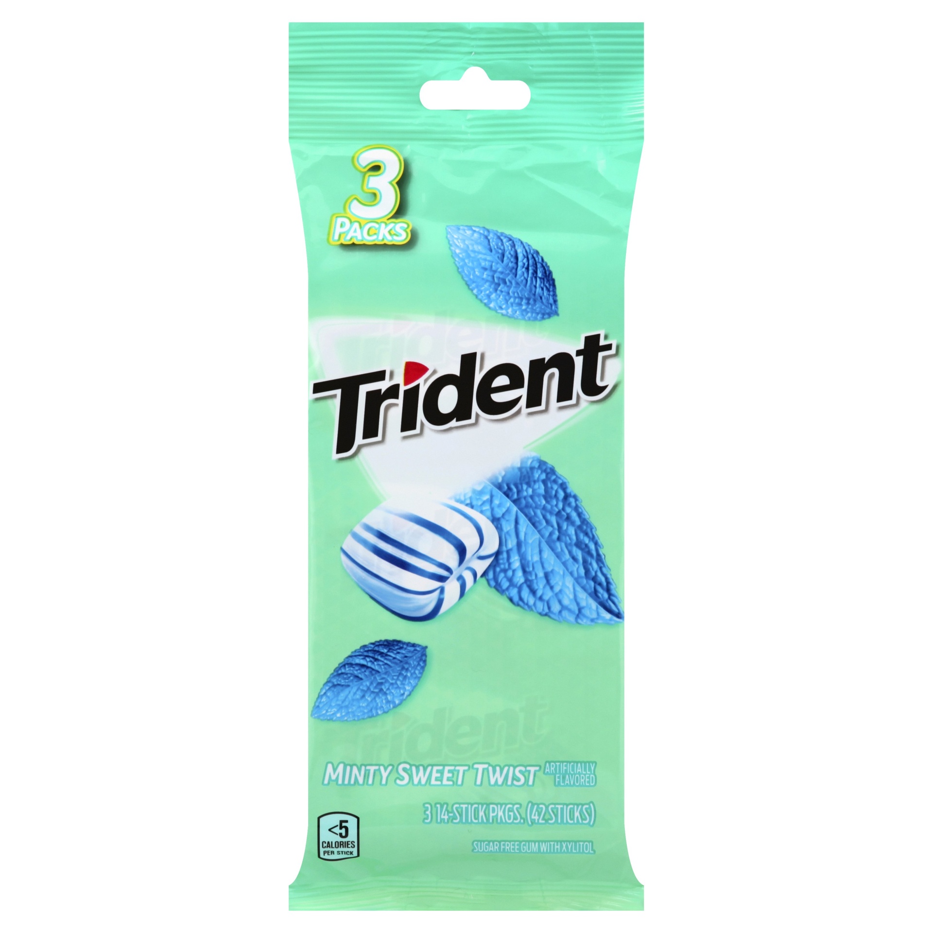 slide 1 of 1, Trident Minty Sweet Twist Sugar-Free Gum with Xylitol, 3 pk; 14 ct