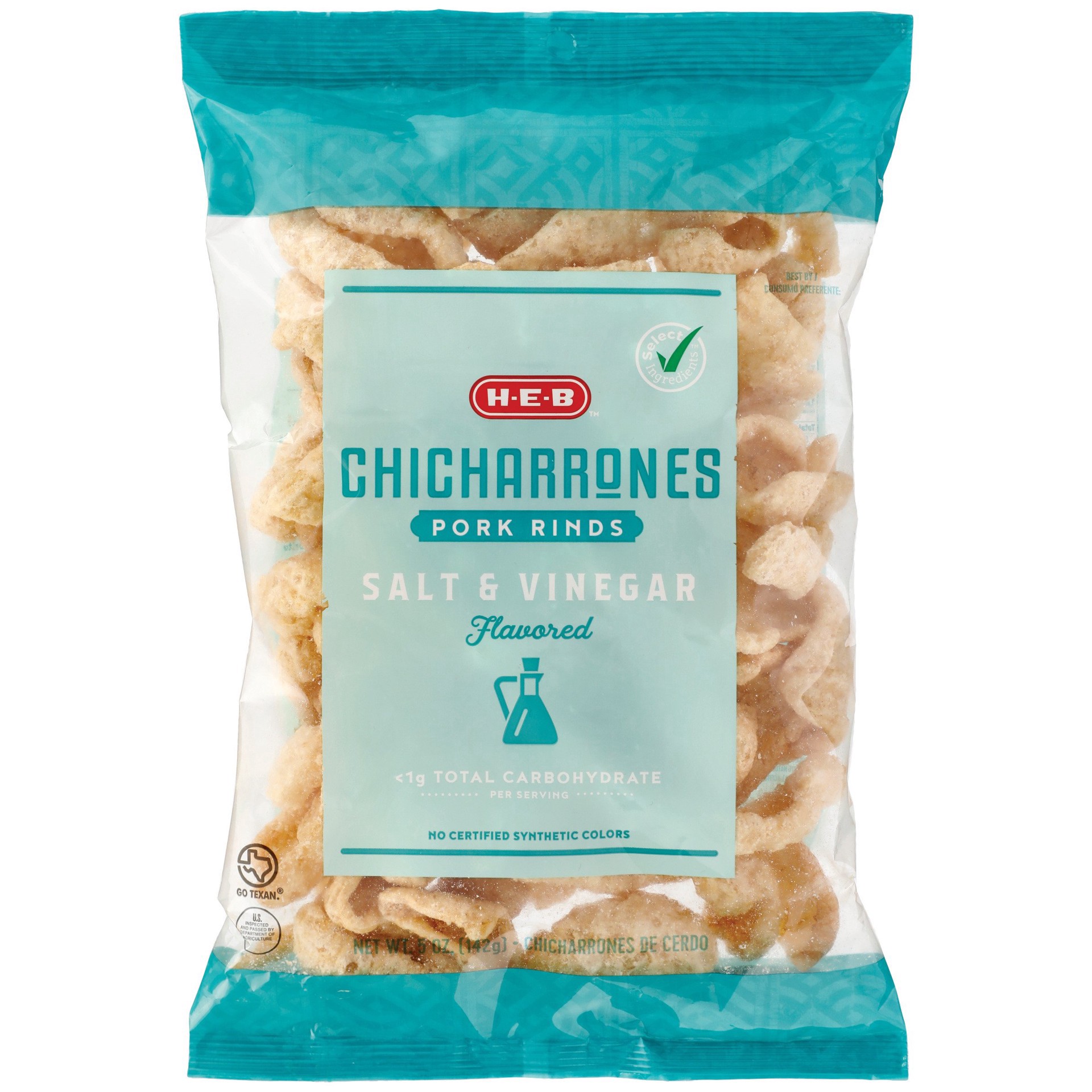 slide 1 of 1, H-E-B Salt and Vinegar Flavor Chicharrones Pork Rinds, 5 oz